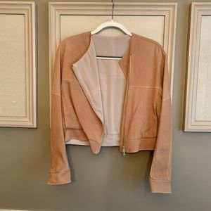 Brunello cucinelli asymmetrical crop leather jacket